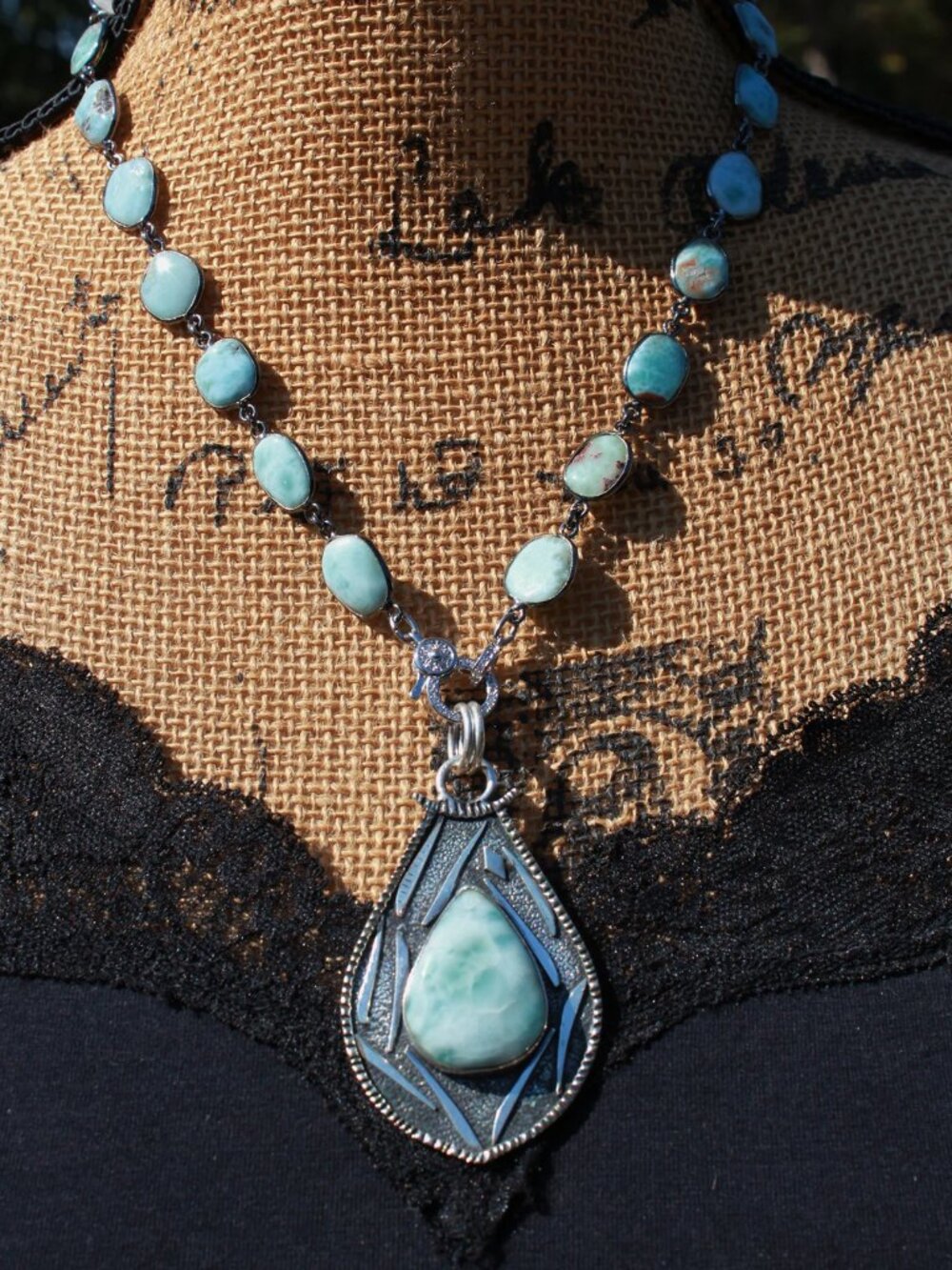 Enchanting Larimar Necklace Beaded Jewelry Fancy Statement Necklace